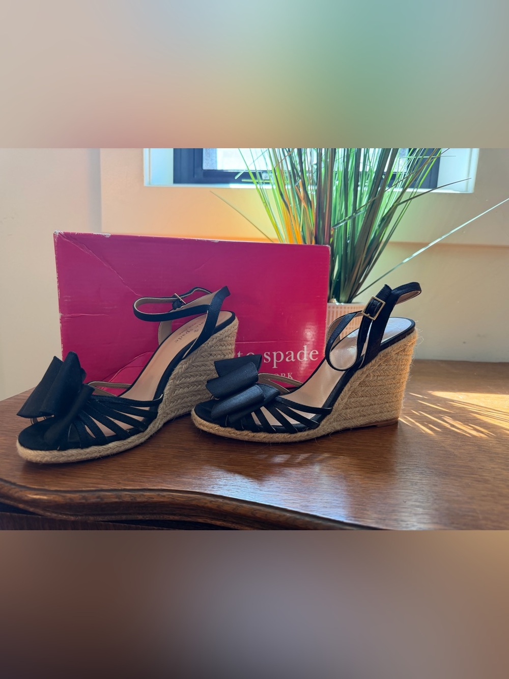 Kate Spade Black Bow Espadrille Wedges
